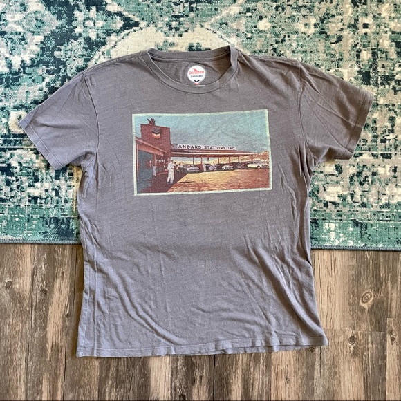 Chevron Other - Chevron Gasolines Gray Graphic Gas Station T-Shirt Top Medium
